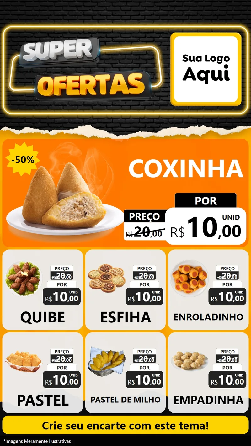 Modelo de Rede Social para Stories com o tema Super Ofertas para Salgadaria