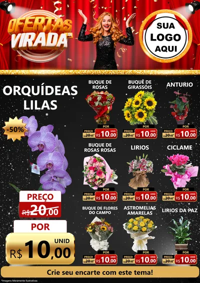 Modelo de Encarte para Encarte A4 Vertical com o tema Ofertas da Virada para Floricultura e jardim
