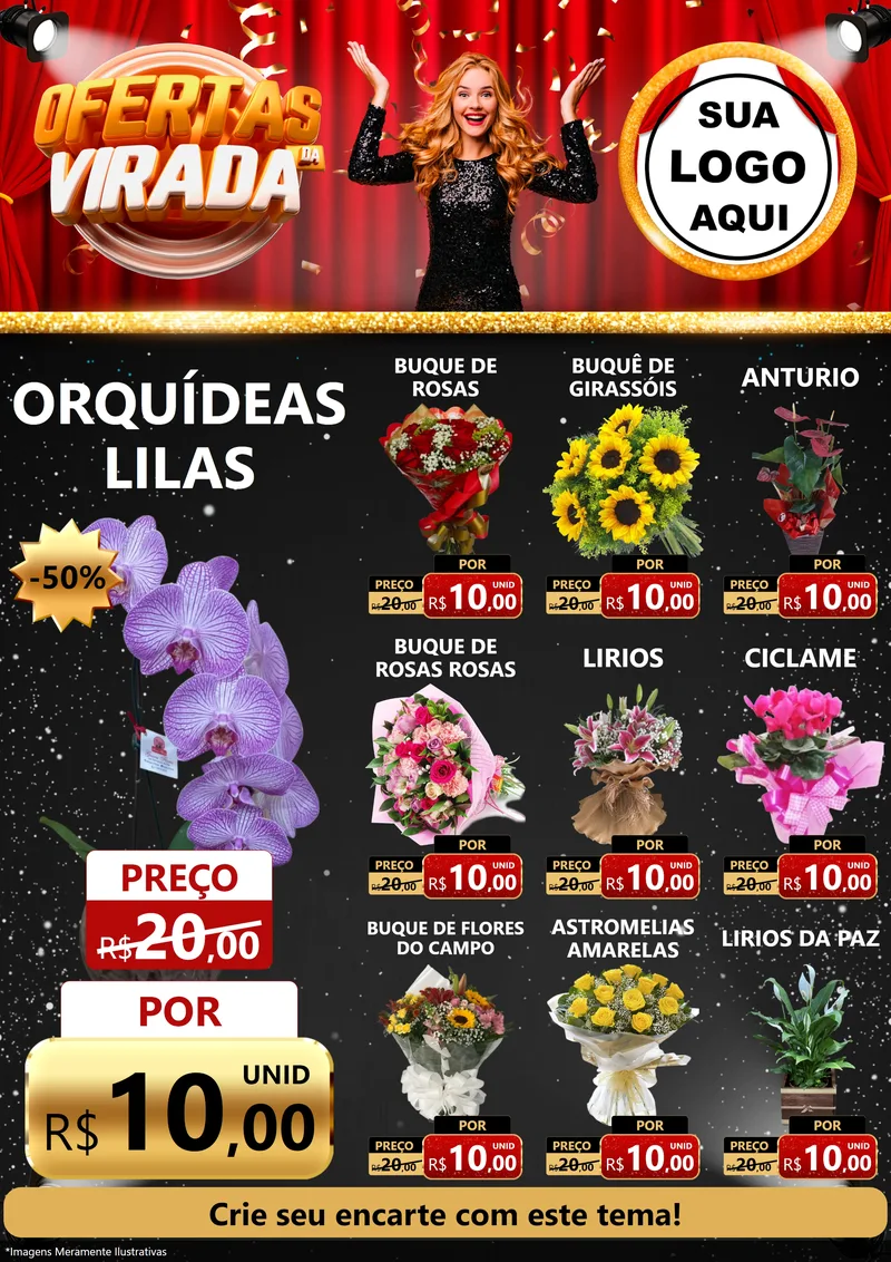 Modelo de Encarte para Encarte A4 Vertical com o tema Ofertas da Virada para Floricultura e jardim