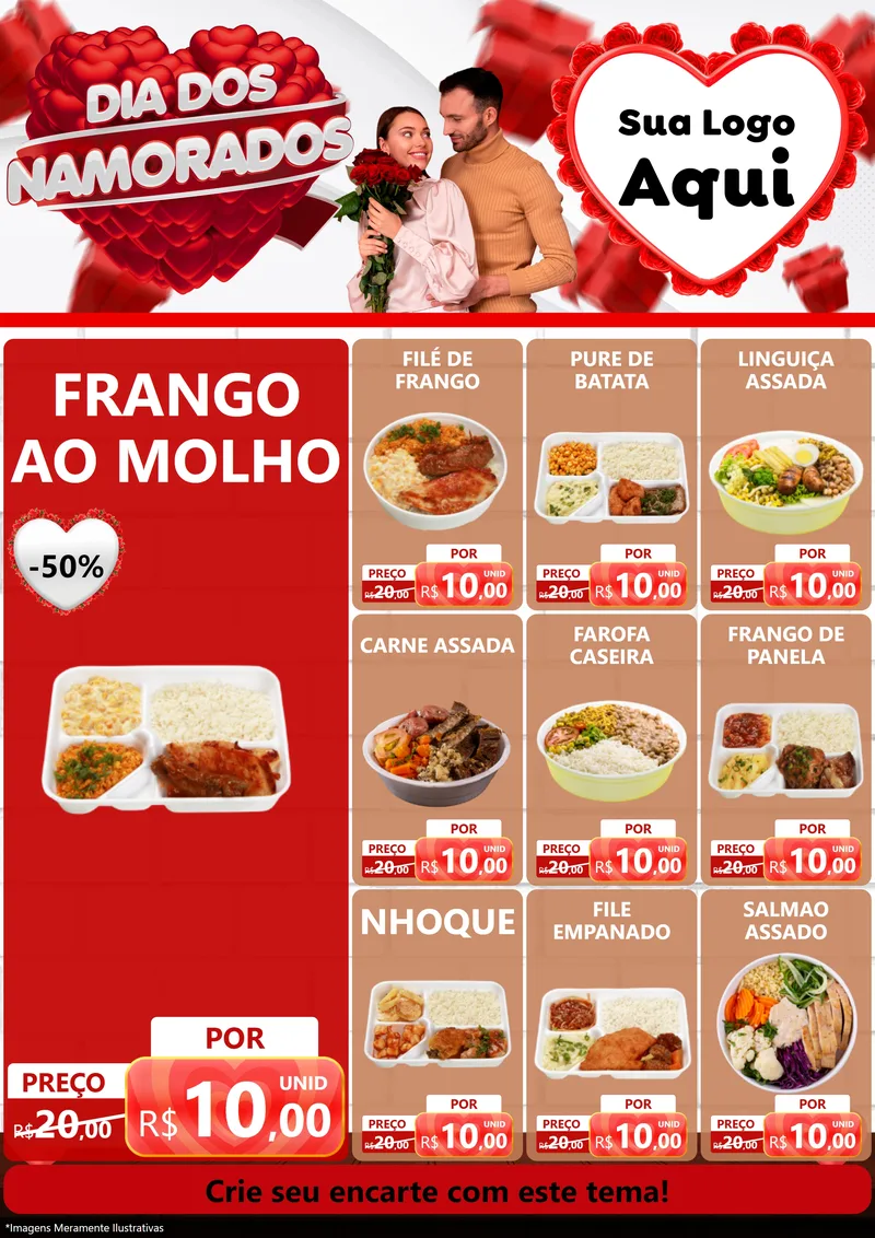 Modelo de Encarte para Encarte A4 Vertical com o tema Dia dos Namorados para Restaurante