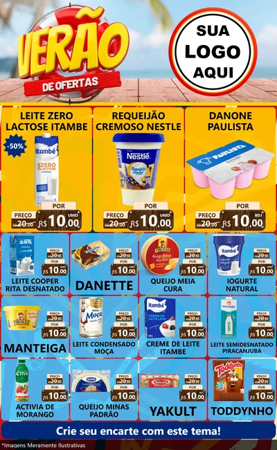 Modelo de Encarte para Encarte Grande com o tema Verão de Ofertas para Frios e Laticínios
