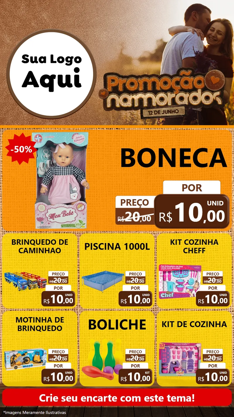 Modelo de Rede Social para Stories com o tema Promoção Namorados para Brinquedos