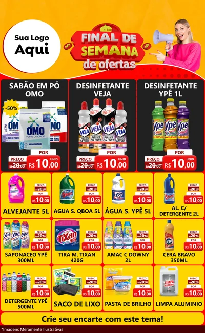 Modelo de Encarte para Encarte Grande com o tema Final de Semana de Ofertas para Produtos de Limpeza