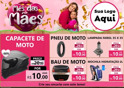 Modelo de Encarte para Encarte A4 Horizontal com o tema Mês das Mães para Moto peças