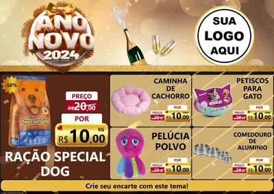 Modelo de Encarte para Encarte A4 Horizontal com o tema Feliz Ano Novo 2027 para Pet Shop