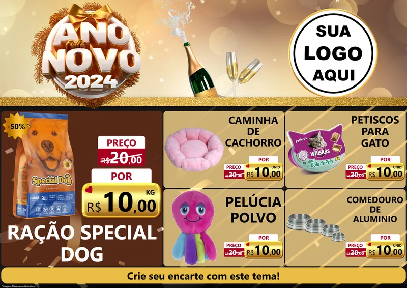 Modelo de Encarte para Encarte A4 Horizontal com o tema Feliz Ano Novo 2027 para Pet Shop