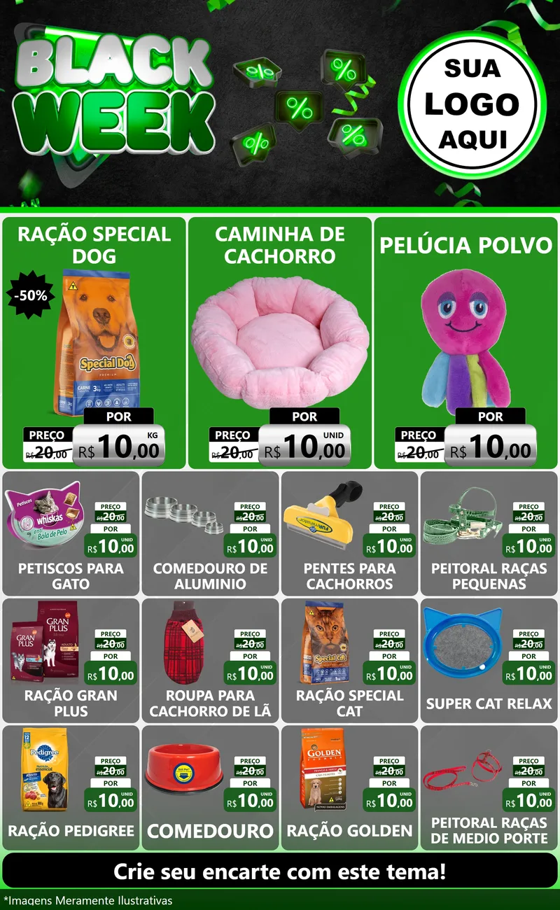 Modelo de Encarte para Encarte Grande com o tema Black Week para Pet Shop