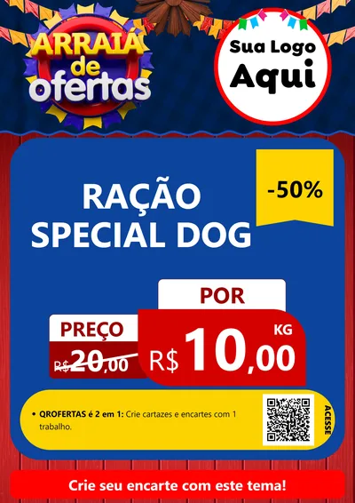 Modelo de Cartaz para Cartaz A4 Vertical com o tema Arraiá de Ofertas para Pet Shop
