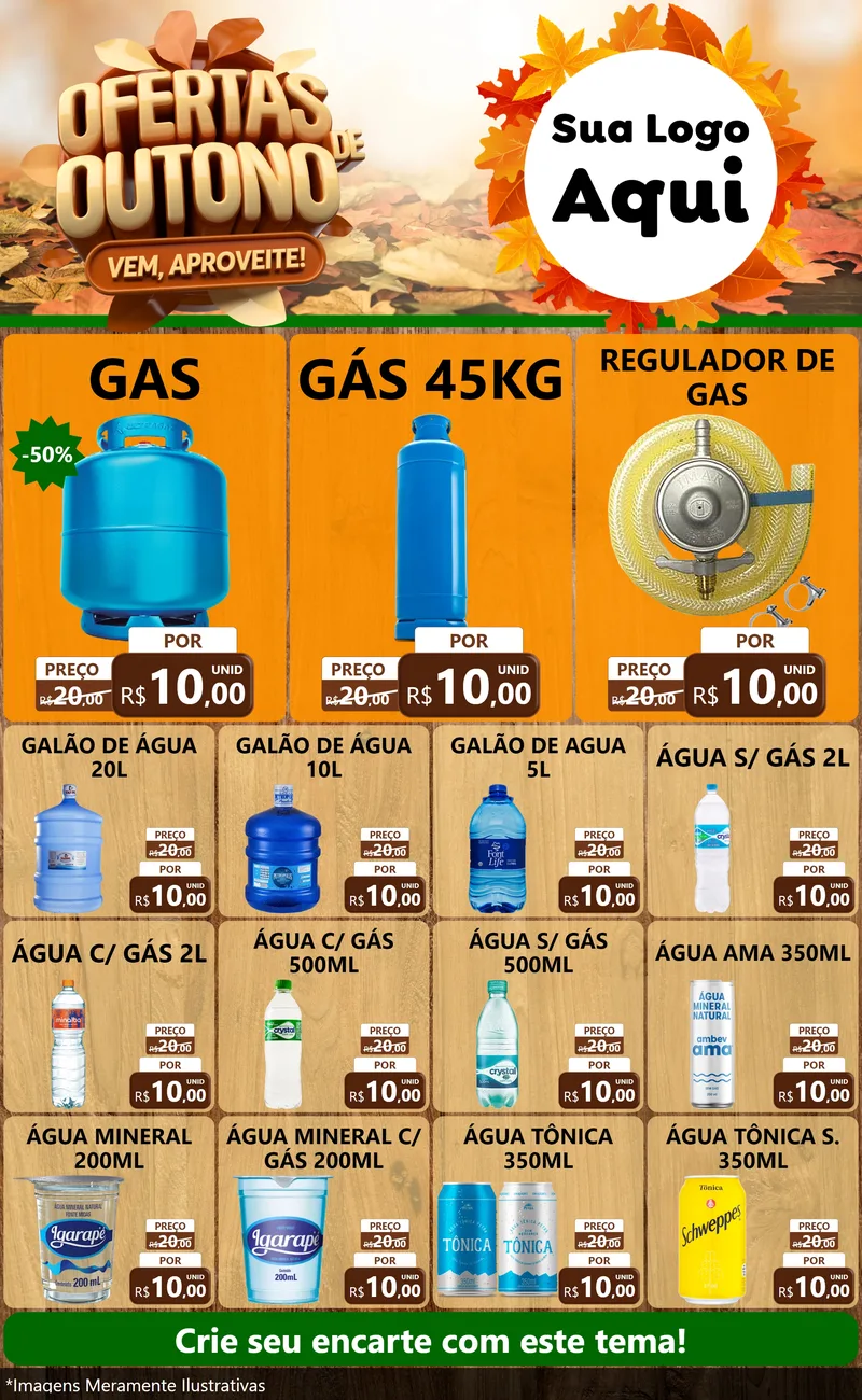 Modelo de Encarte para Encarte Grande com o tema Ofertas de Outono - Vem, Aproveite! para Água e gás