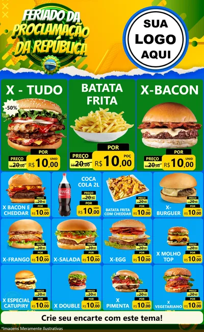 Modelo de Encarte para Encarte Grande com o tema Feriado da Proclamação da República para Hamburgueria