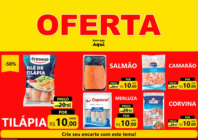 Modelo de Encarte para Encarte A4 Horizontal com o tema OFERTA - Vermelho Cartaz para Peixaria