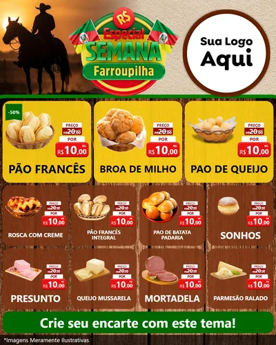Modelo de Rede Social para Feed Instagram com o tema Especial Semana Farroupilha para Padaria