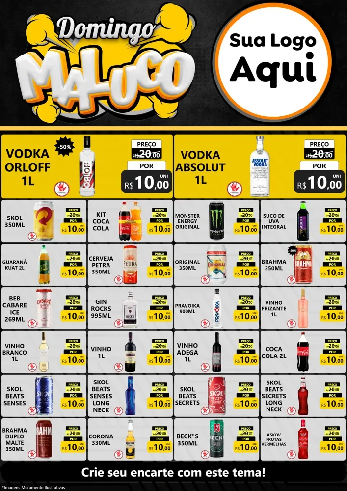 Modelo de Encarte para Encarte A4 Vertical com o tema Domingo Maluco para Distribuidora de bebidas