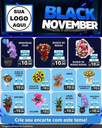 Modelo de Rede Social para Feed Instagram com o tema Black November para Floricultura e jardim
