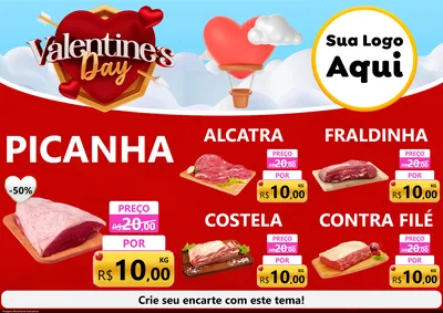 Modelo de Encarte para Encarte A4 Horizontal com o tema Valentine's Day para Açougue