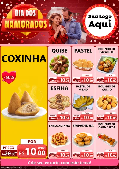 Modelo de Encarte para Encarte A4 Vertical com o tema Dia Dos Namorados para Salgadaria