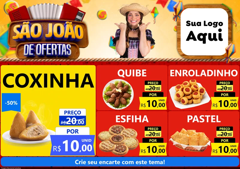 Modelo de Encarte para Encarte A4 Horizontal com o tema São João de Ofertas para Salgadaria