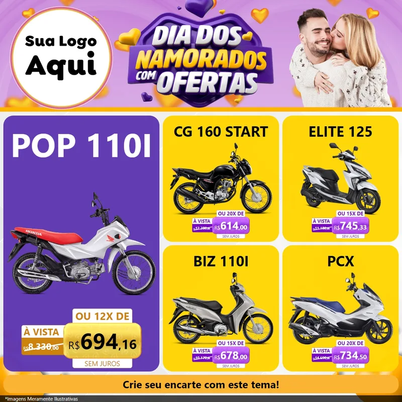 Modelo de Rede Social para Feed Facebook com o tema Dia Dos Namorados Com Ofertas para Concessionaria de Motos