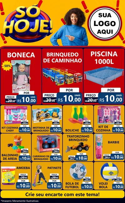 Modelo de Encarte para Encarte Grande com o tema Só Hoje! para Brinquedos