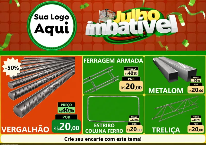 Modelo de Encarte para Encarte A4 Horizontal com o tema Julho Imbatível para Ferragens