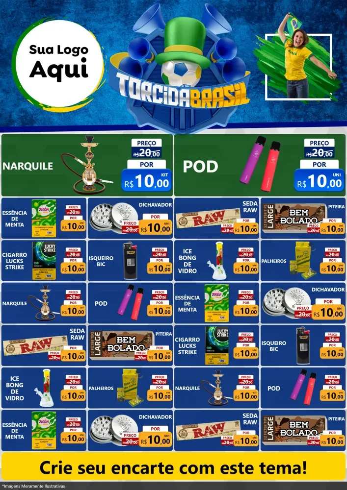 Modelo de Encarte para Encarte A4 Vertical com o tema Torcida Brasil - Copa para Tabacaria