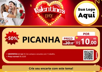 Modelo de Cartaz para Cartaz A4 Horizontal com o tema Valentine's Day para Açougue