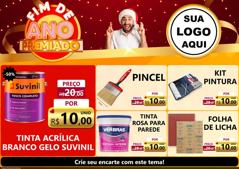 Modelo de Encarte para Encarte A4 Horizontal com o tema Fim de Ano Premiado para Tintas e Ferramentas