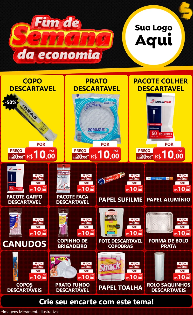 Modelo de Encarte para Encarte Grande com o tema Fim de Semana da Economia para Embalagens
