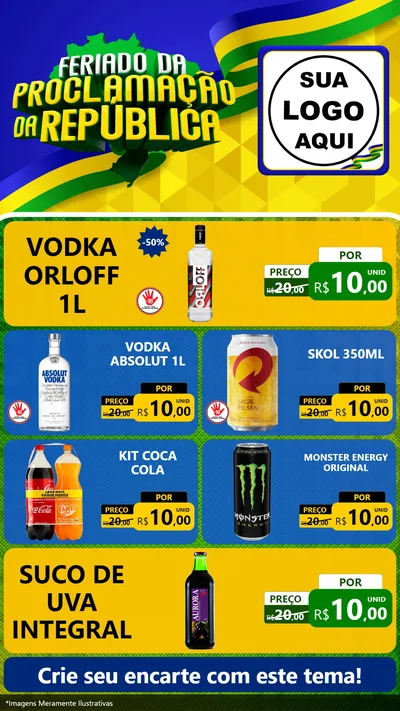 Modelo de TV para TV Vertical com o tema Feriado da Proclamação da República para Distribuidora de bebidas