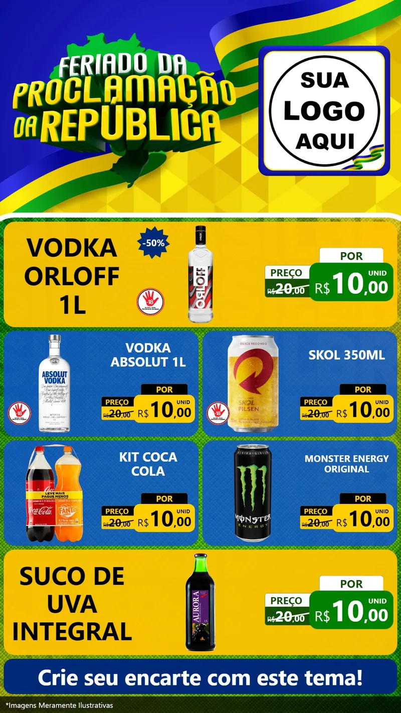 Modelo de TV para TV Vertical com o tema Feriado da Proclamação da República para Distribuidora de bebidas