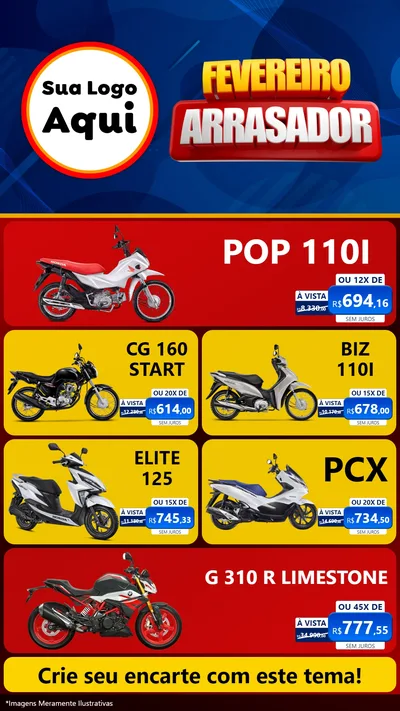 Modelo de TV para TV Vertical com o tema Fevereiro Arrasador para Concessionaria de Motos