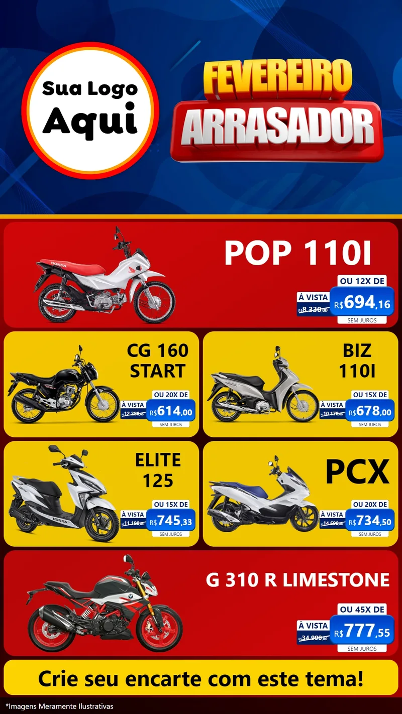 Modelo de TV para TV Vertical com o tema Fevereiro Arrasador para Concessionaria de Motos