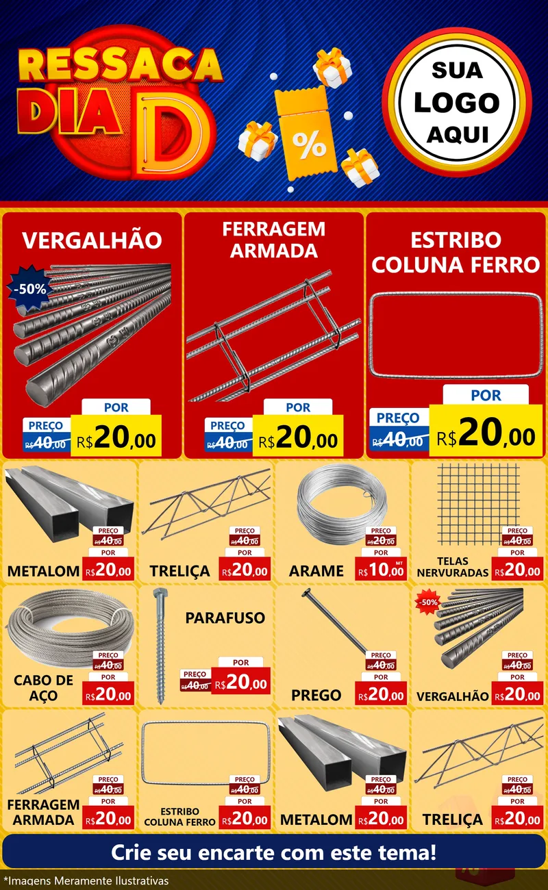 Modelo de Encarte para Encarte Grande com o tema Ressaca Dia D para Ferragens