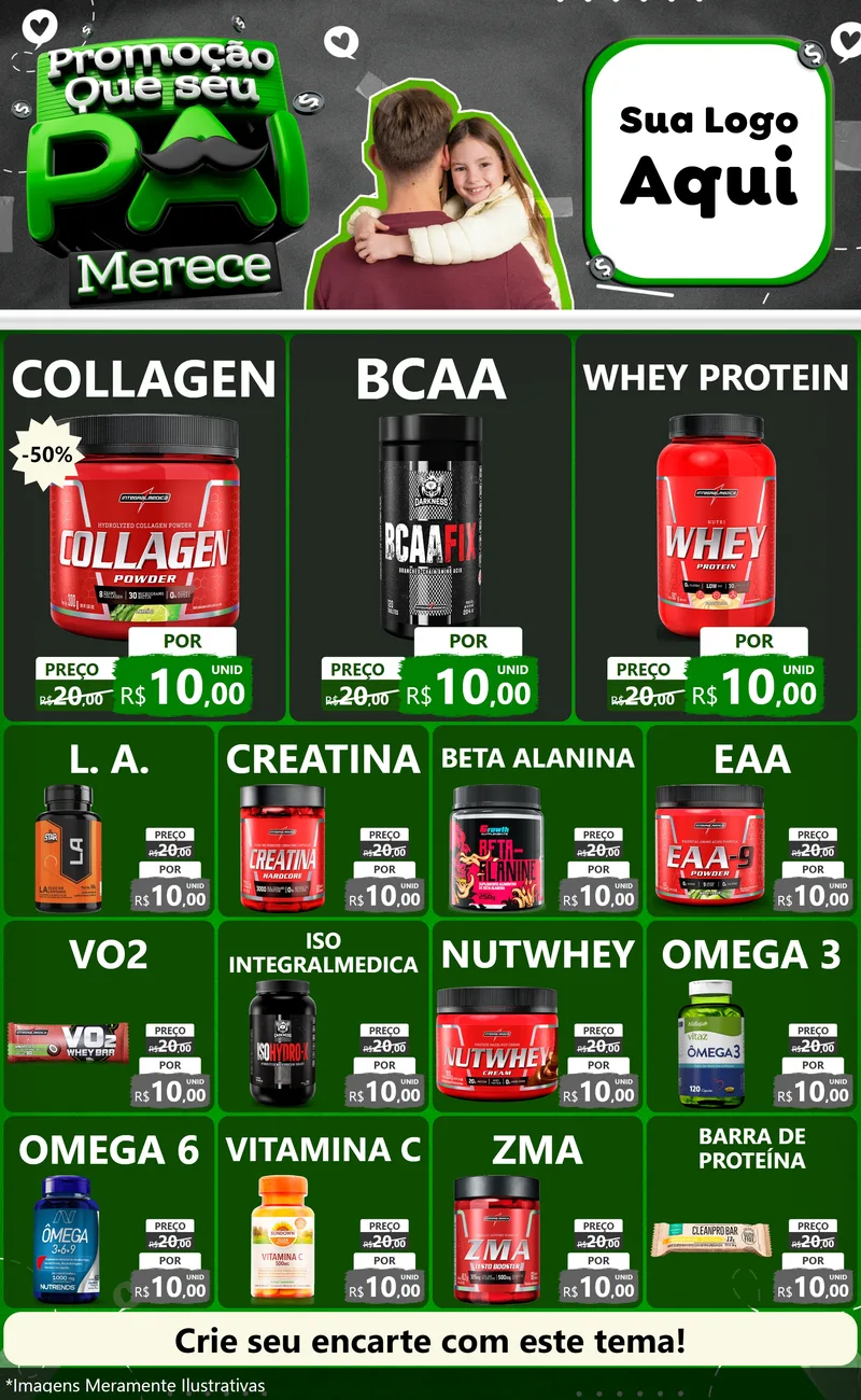 Modelo de Encarte para Encarte Grande com o tema Promoção Que seu Pai Merece para Suplementos alimentares
