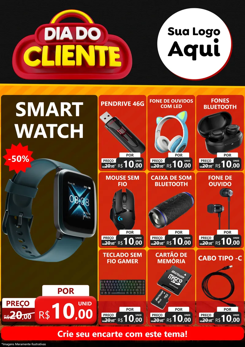 Modelo de Encarte para Encarte A4 Vertical com o tema Dia do Cliente para Informática