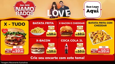 Modelo de TV para TV Horizontal com o tema Dia dos Namorados para Hamburgueria
