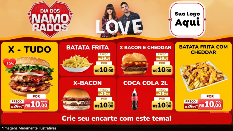 Modelo de TV para TV Horizontal com o tema Dia dos Namorados para Hamburgueria