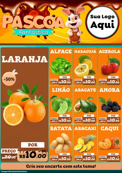 Modelo de Encarte para Encarte A4 Vertical com o tema Páscoa Fantástica para Hortifrúti