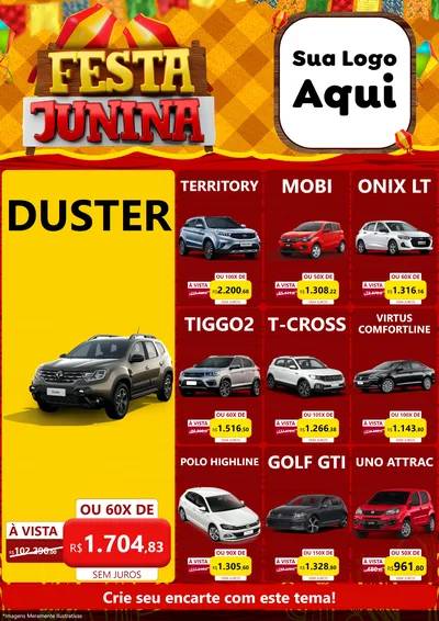 Modelo de Encarte para Encarte A4 Vertical com o tema Festa Junina para Concessionaria de Carros