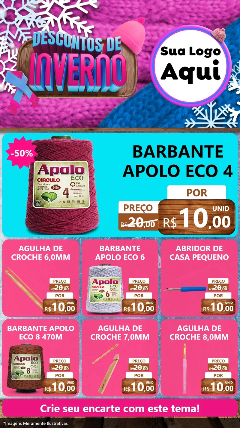 Modelo de Rede Social para Stories com o tema Descontos de Inverno para Armarinho e Aviamentos