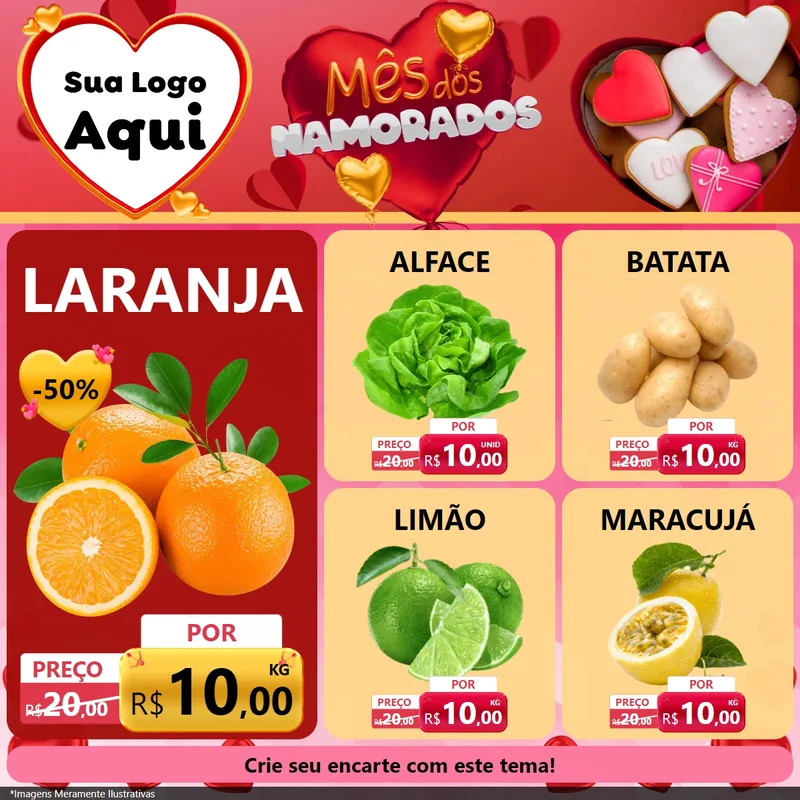 Modelo de Rede Social para Feed Facebook com o tema Mês dos Namorados para Hortifrúti