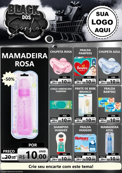 Modelo de Encarte para Encarte A4 Vertical com o tema Black dos Sonhos para Bebês