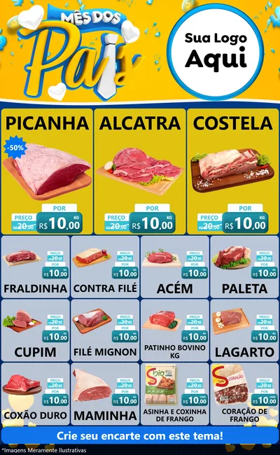 Modelo de Encarte para Encarte Grande com o tema Mês dos Pais para Açougue