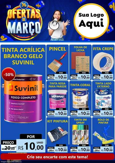 Modelo de Encarte para Encarte A4 Vertical com o tema Ofertas de Março para Tintas e Ferramentas