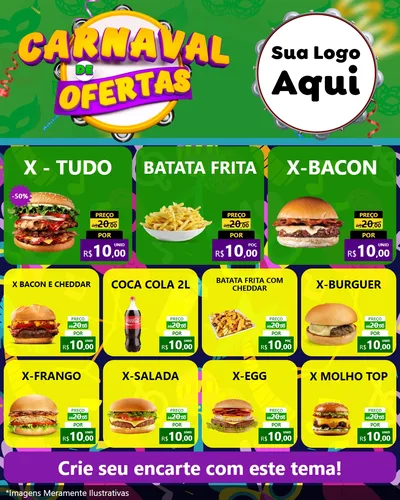 Modelo de Rede Social para Feed Instagram com o tema Carnaval de Ofertas para Hamburgueria