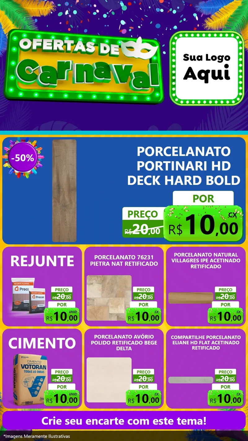 Modelo de Rede Social para Stories com o tema Ofertas de Carnaval para Pisos e revestimentos