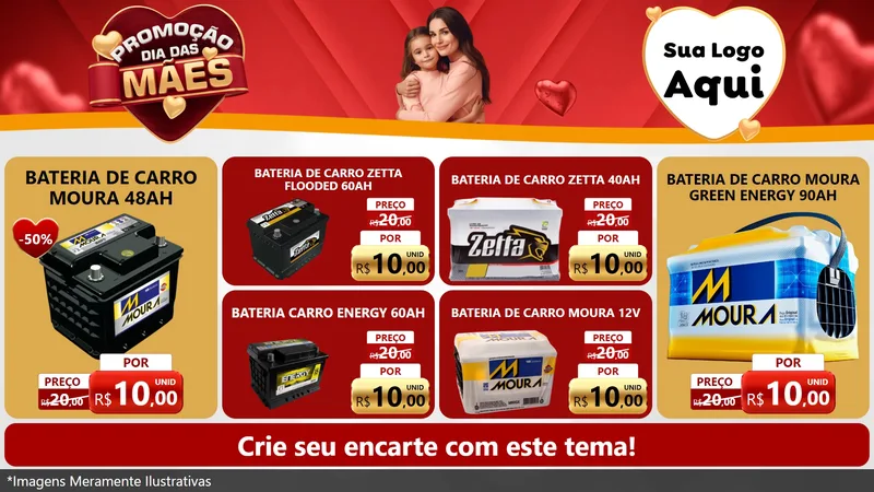 Modelo de TV para TV Horizontal com o tema Promoção Dia das Mães para Baterias Elétricas