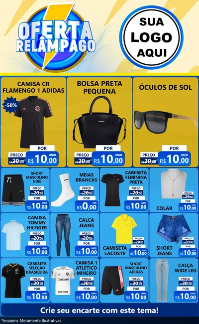 Modelo de Encarte para Encarte Grande com o tema Oferta Relâmpago para Roupas e acessórios