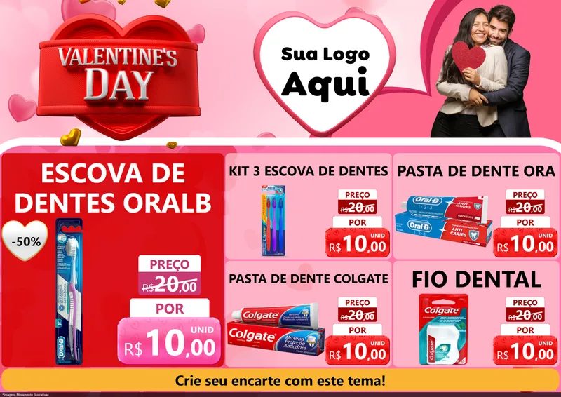 Modelo de Encarte para Encarte A4 Horizontal com o tema Valentine's Day para Higiene Pessoal