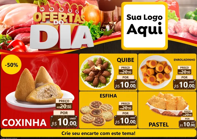 Modelo de Encarte para Encarte A4 Horizontal com o tema Ofertas do Dia para Salgadaria